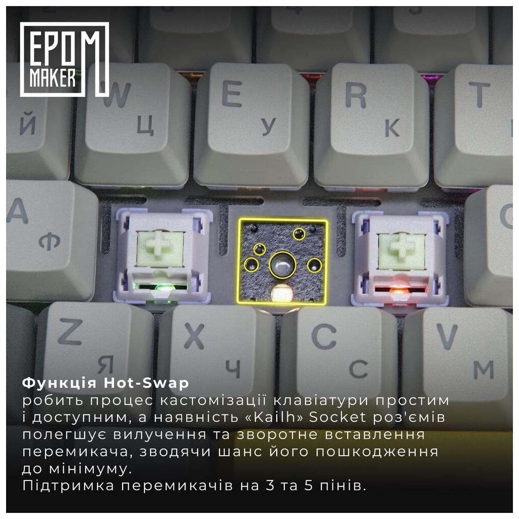 Клавіатура Epomaker Shadow-X 70 Wisteria Linear Switch Hot-Swap LCD Screen RGB Wireless/Bluetooth/USB UA White (SHX-W-WL) - зображення 7