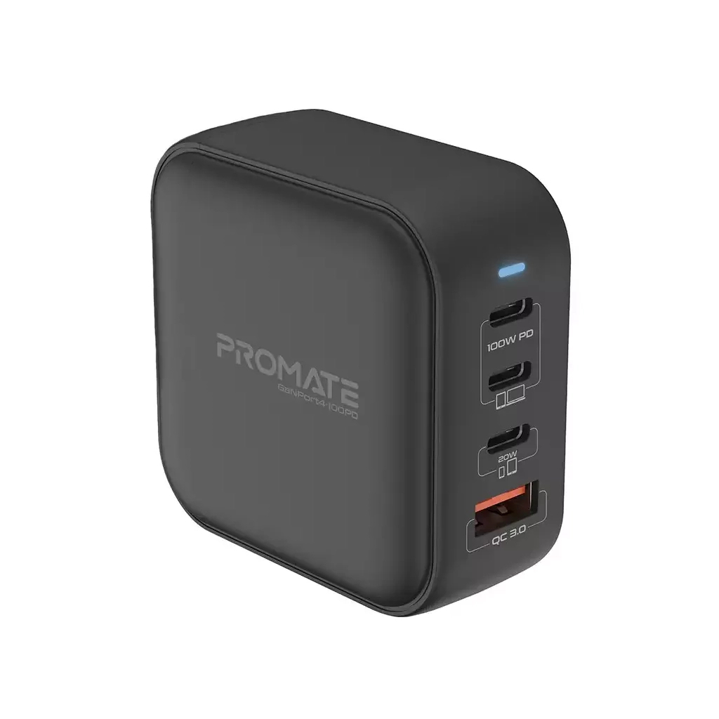 Зарядний пристрій Promate 100W 3xUSB-C + USB-A (ganport4-100pd.black) - зображення 1