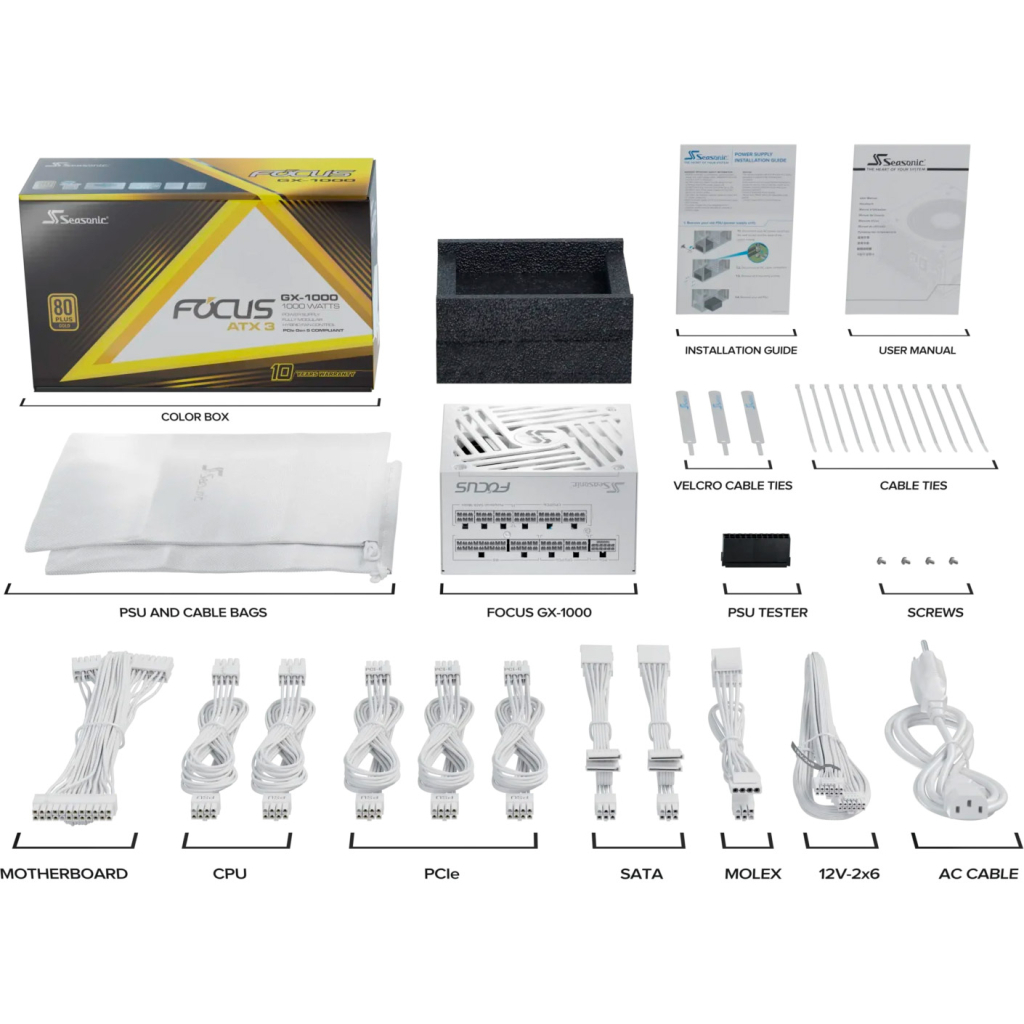 Блок живлення Seasonic 1000W FOCUSGX-1000-ATX31-WH (FOCUS-GX-1000-ATX31-WHITE) - зображення 10