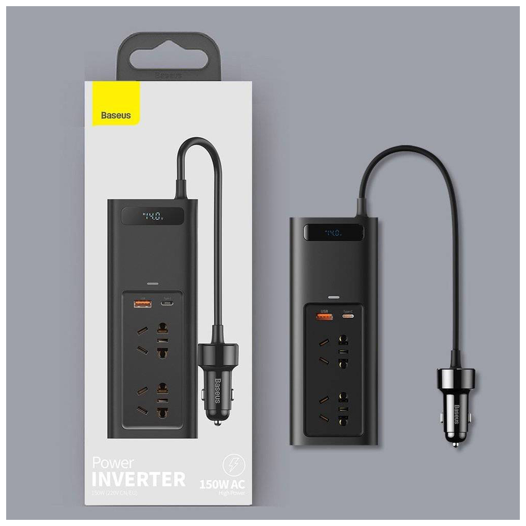 Автомобільний інвертор 12V/220V 150W In-car Inverter, USB, Type-C, 0.4m Baseus (CRNBQ-A01) - зображення 7