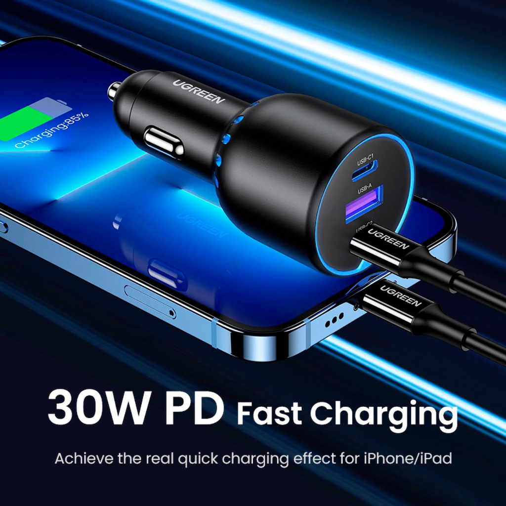 Зарядний пристрій Ugreen 3xUSB 130W (2xUSB-C+USB-A) QC 3.0 black (CD293) (90413) - изображение 5