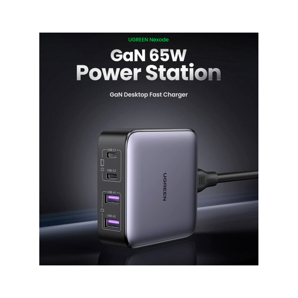 Зарядний пристрій Ugreen 4xUSB 65W (2хUSB-C+2xUSB-A) Gan CD327 (90747) - изображение 7