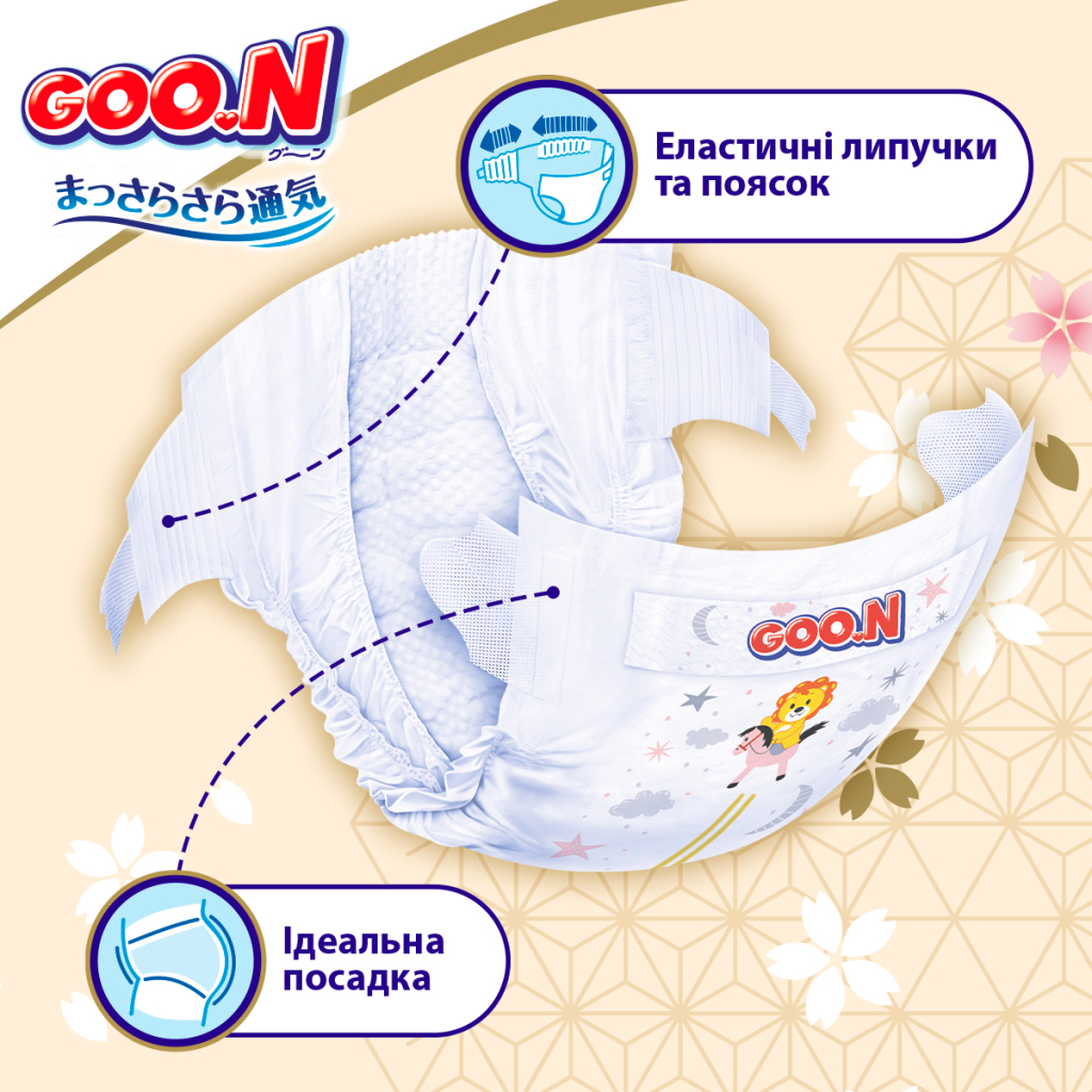 Підгузки GOO.N Premium Soft 3-6 кг Розмір 2 S на липучках 70 шт (F1010101-153) - зображення 3