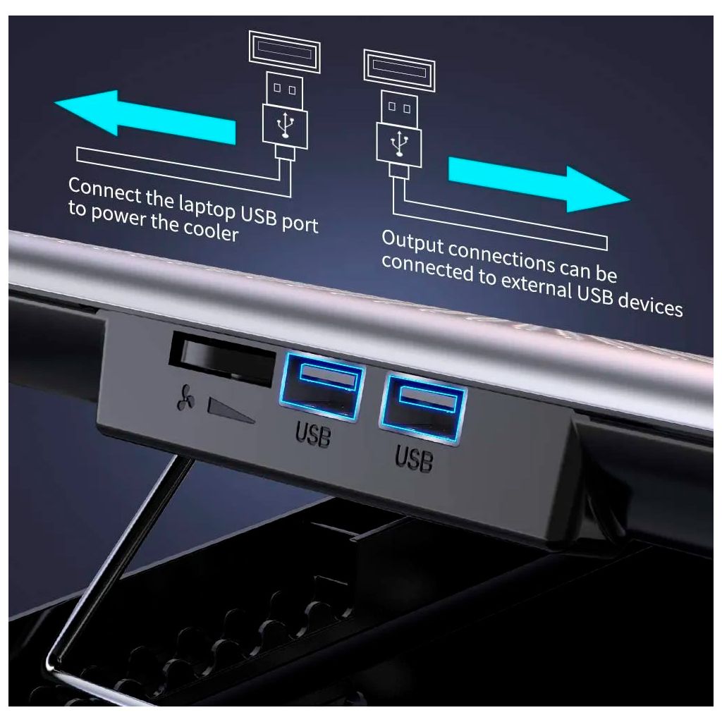 Підставка до ноутбука IceCoorel 10-15.6", 1*180mm 580 RPM, 2*USB, 350x225x26mm, Silver (A18) - зображення 8