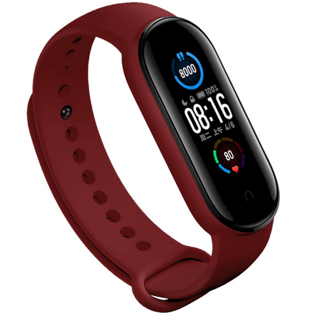 Ремінець до фітнес браслета BeCover Silicone для Xiaomi Mi Smart Band 5 Burgundy Red (705063) - зображення 1