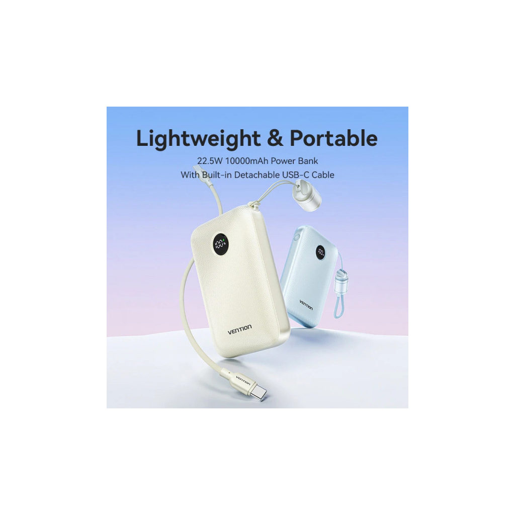 Батарея універсальна VENTION 10000mAh 22,5W Fast Charging, USB-A, 2xUSB-C Blue (FKAL0-C) - зображення 4