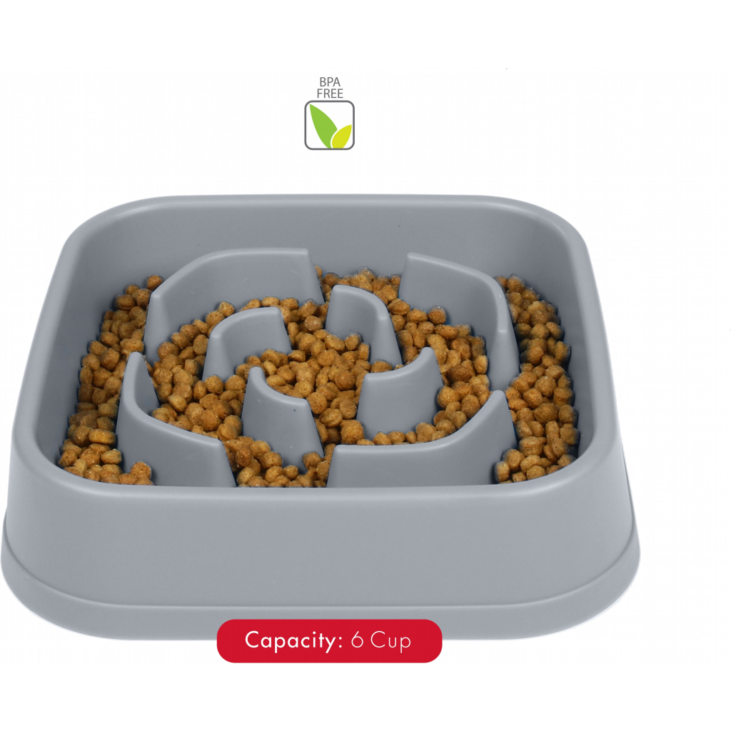 Посуд для собак Dexas Силіконова квадратна миска Slow Maze Feeder для повільного годування 1.44 л світло-сіра (0084297309930) - зображення 4