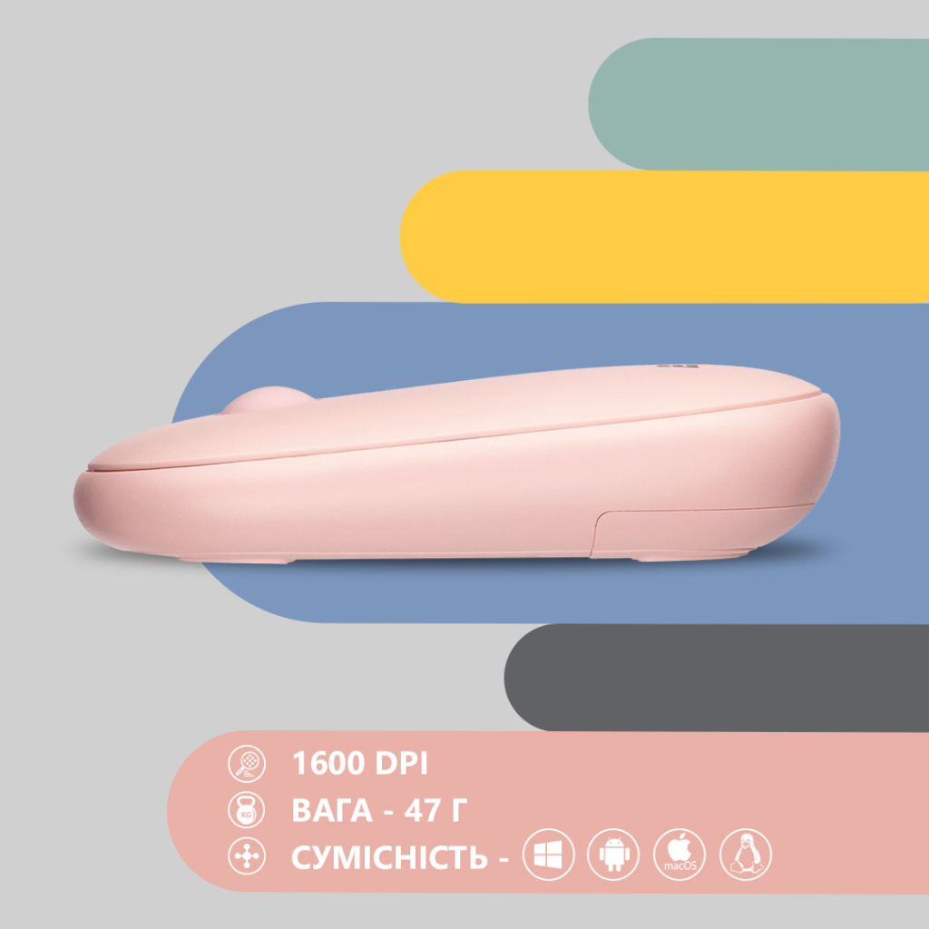 Мишка 2E MF300 Silent Wireless/Bluetooth Mallow Pink (2E-MF300WPN) - зображення 6