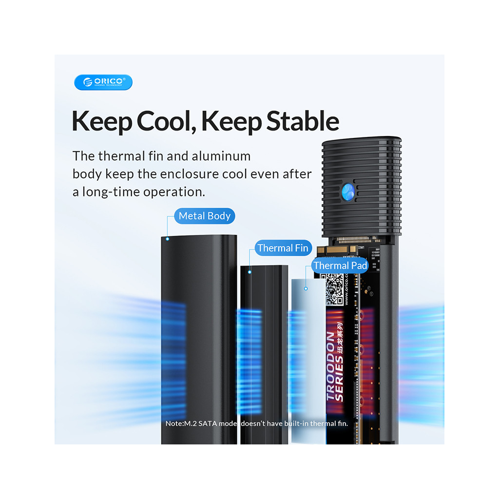 Кишеня зовнішня Orico USB3.2 Gen2 USB-C M.2 NVMe/NGFF(SATA) Dual Protocol SSD (HC380503) - зображення 4