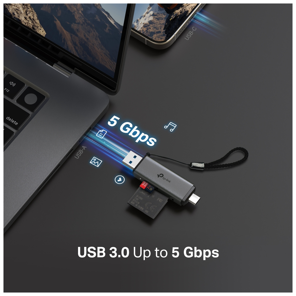 Зчитувач флеш-карт TP-Link USB-C + USB 2.0 SD + TF silver (UA430D) - зображення 5