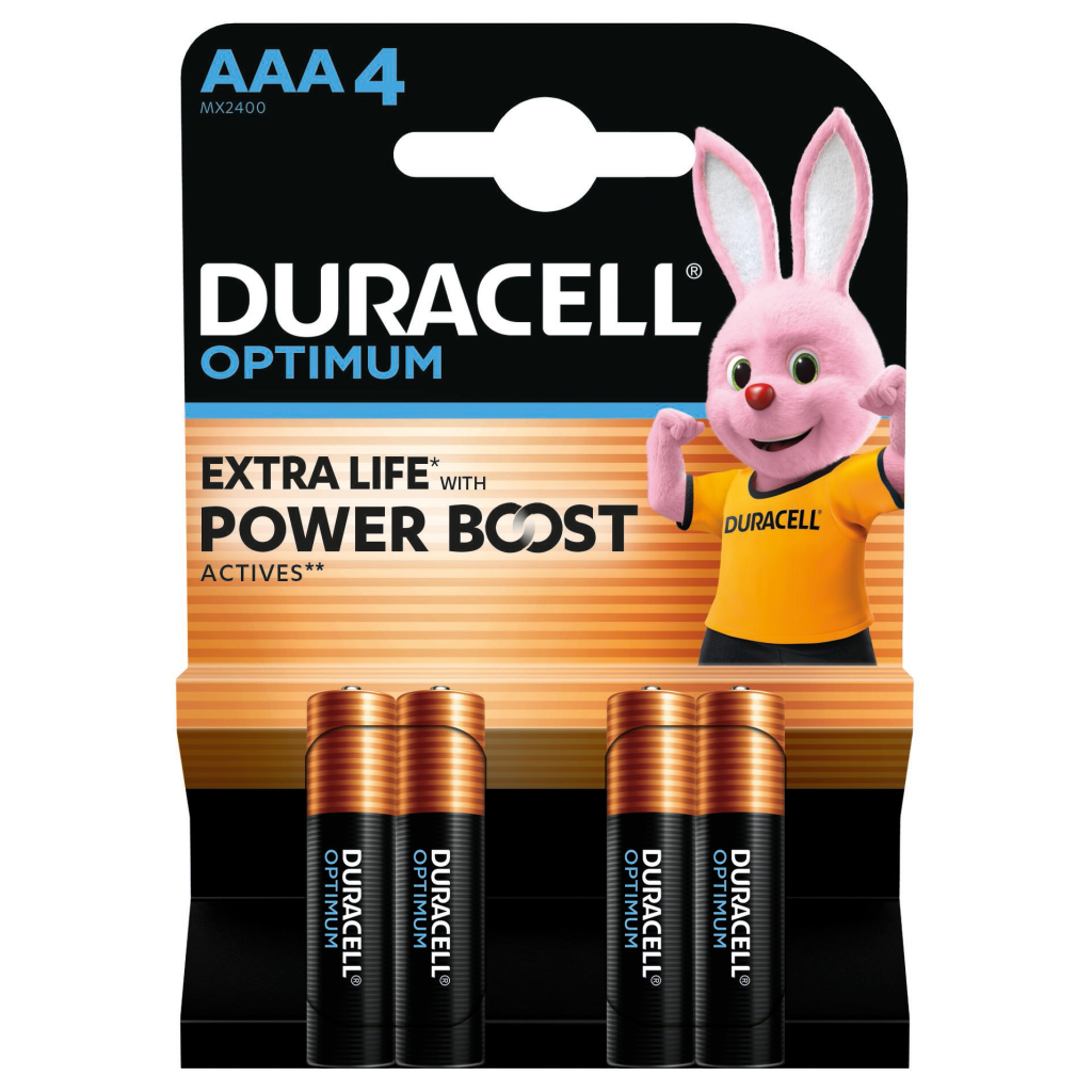 Батарейка Duracell Optimum AAA лужні 4 шт. в упаковці (5015596) - изображение 1