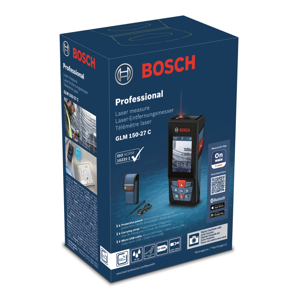 Далекомір Bosch GLM 150-27 C, 0.08–100м, ±1.5мм, 0-360°, Bluetooth, чохол, 0.21кг (0.601.072.Z00) - зображення 9