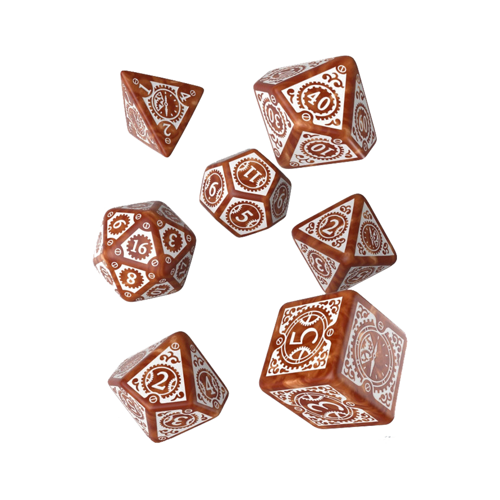 Набір кубиків для настільних ігор Q-Workshop Steampunk Clockwork Caramel white Dice Set (7 шт) (SSTC72) - зображення 1