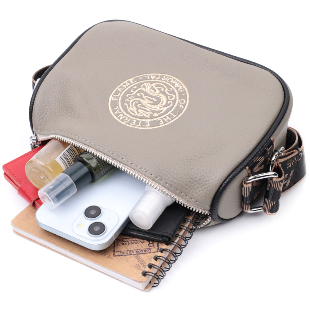 Сумка Vintage Жіноча з вишивкою на лицьовій стороні з натуральної шкіри Сіра (22626) - зображення 10