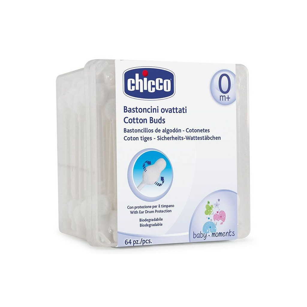 Ватні палички Chicco бавовняні з обмежувачем, 64 шт (09453.00) - зображення 1