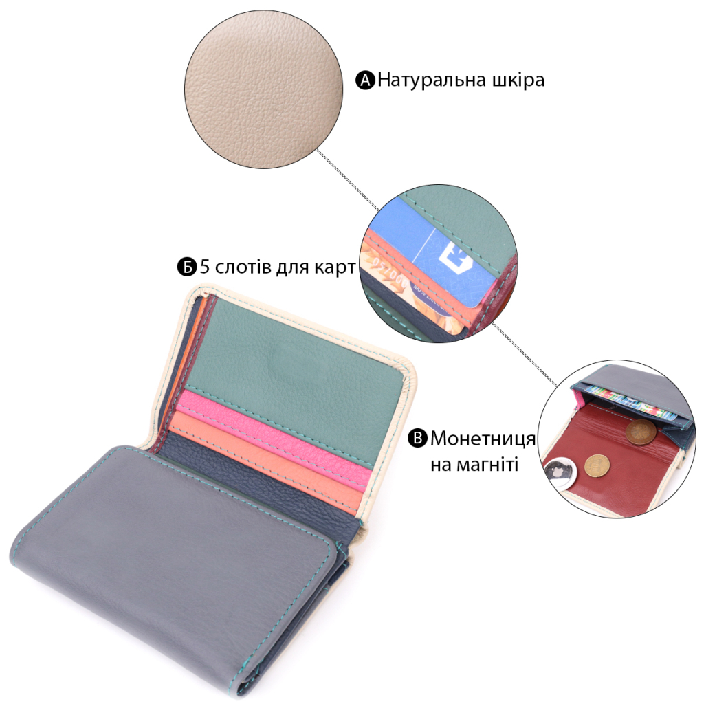 Гаманець ST Leather З натуральної шкіри Різнокольоровий (22495) - зображення 4