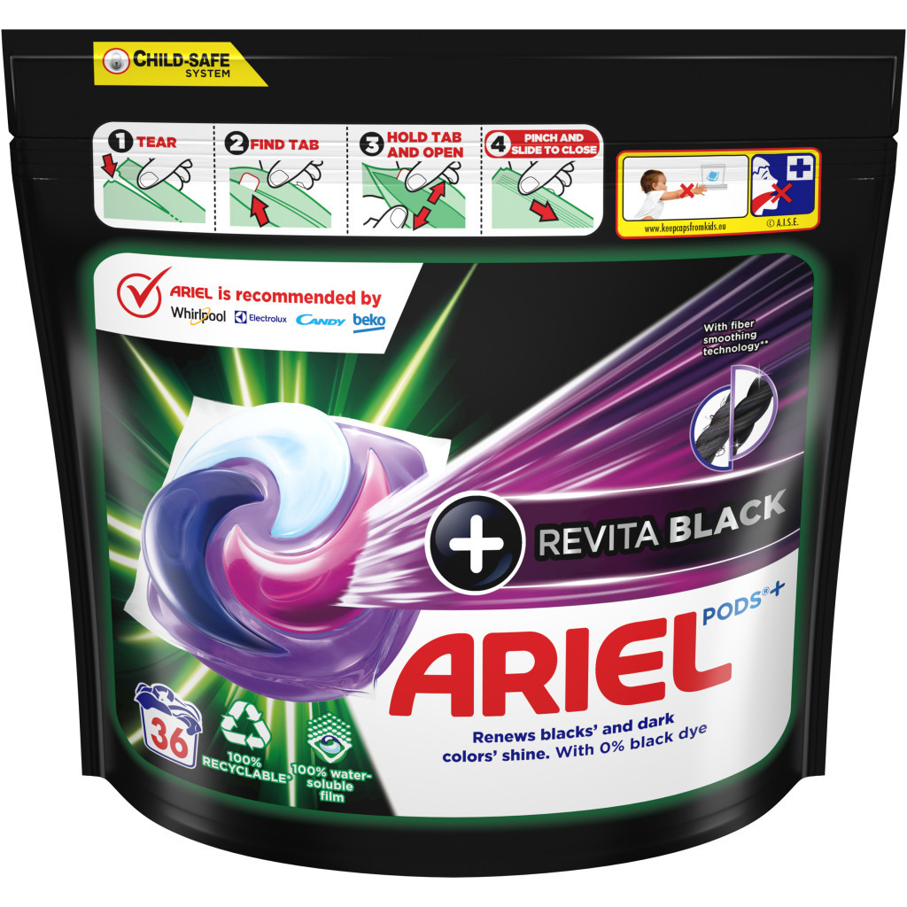 Капсули для прання Ariel Pods Все-в-1 + Revitablack 36 шт. (8001090804204) - зображення 2