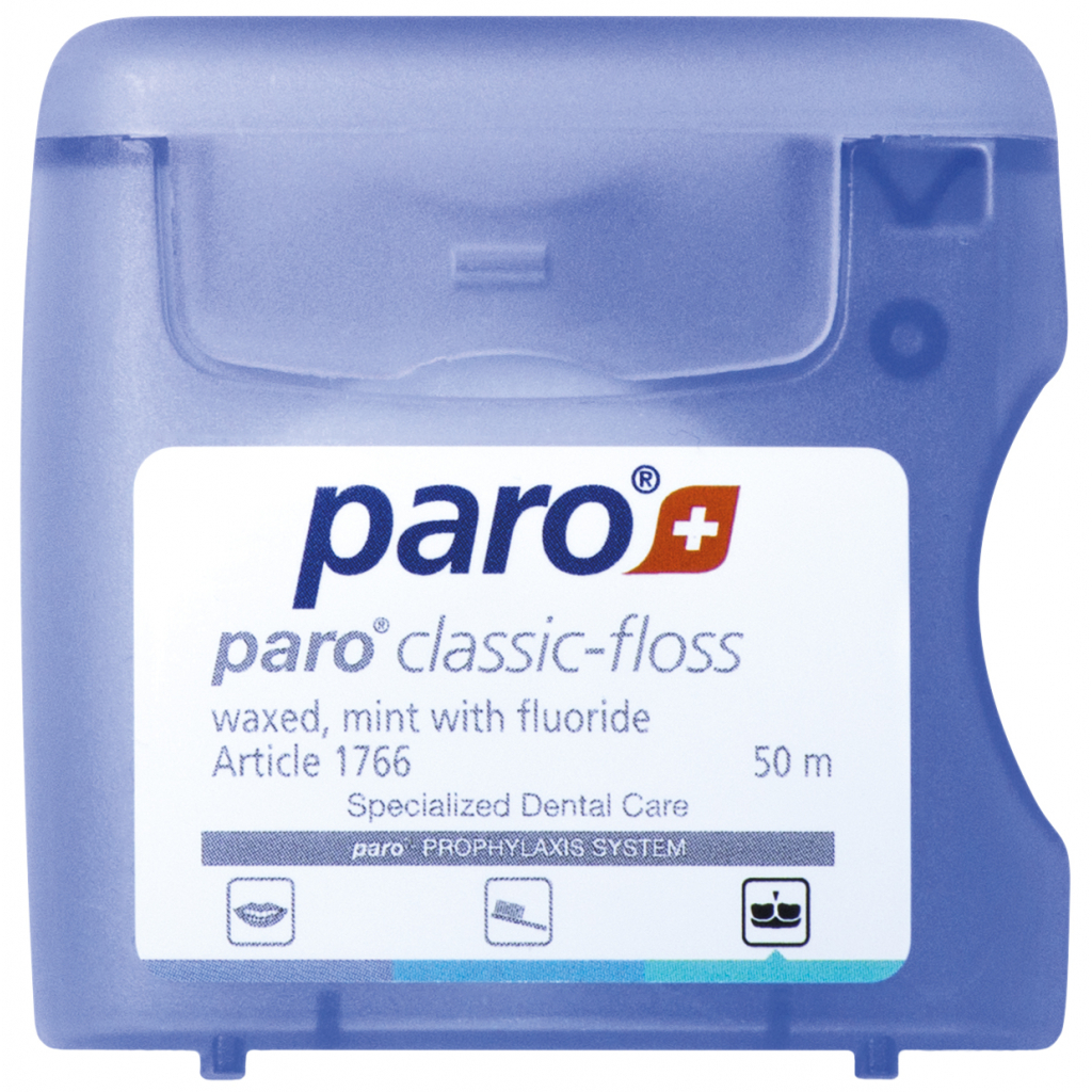 Зубна нитка Paro Swiss classic-floss вощена з м'ятою і фторидом 50 м (7610458017661) - изображение 1