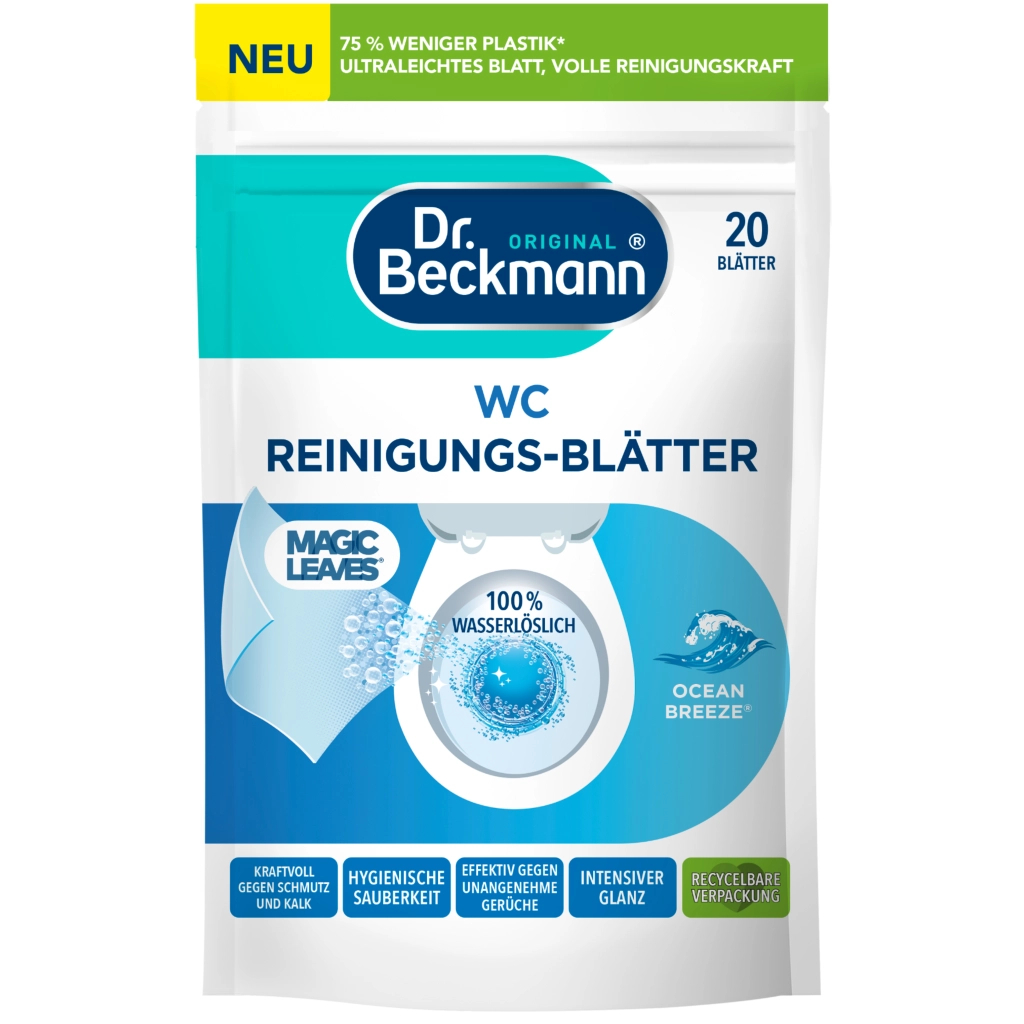 Засіб для чищення унітазу Dr. Beckmann Magic Leaves Розчинні серветки Океанський бриз 20 шт. (4008455097114) - зображення 1