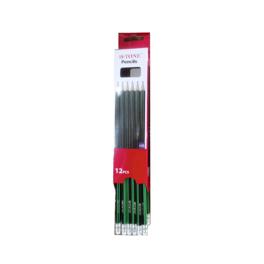 Олівець графітний H-Tone НВ, з гумкою, чорний із зеленим, уп. 12 шт (PENCIL-HT-JJ30128) - изображение 1