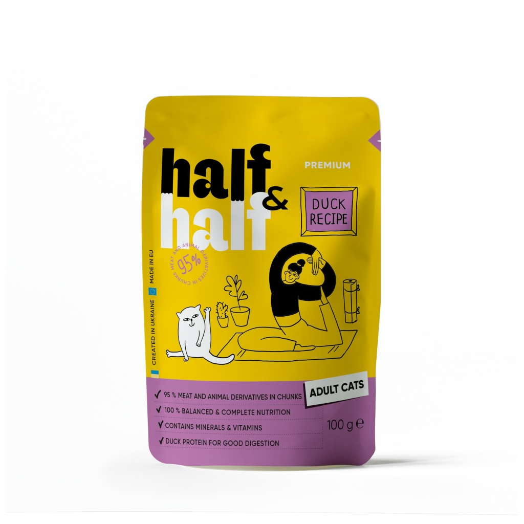 Вологий корм для кішок Half&Half шматочки з качкою у соусі 100 г (4820261920918) - зображення 1
