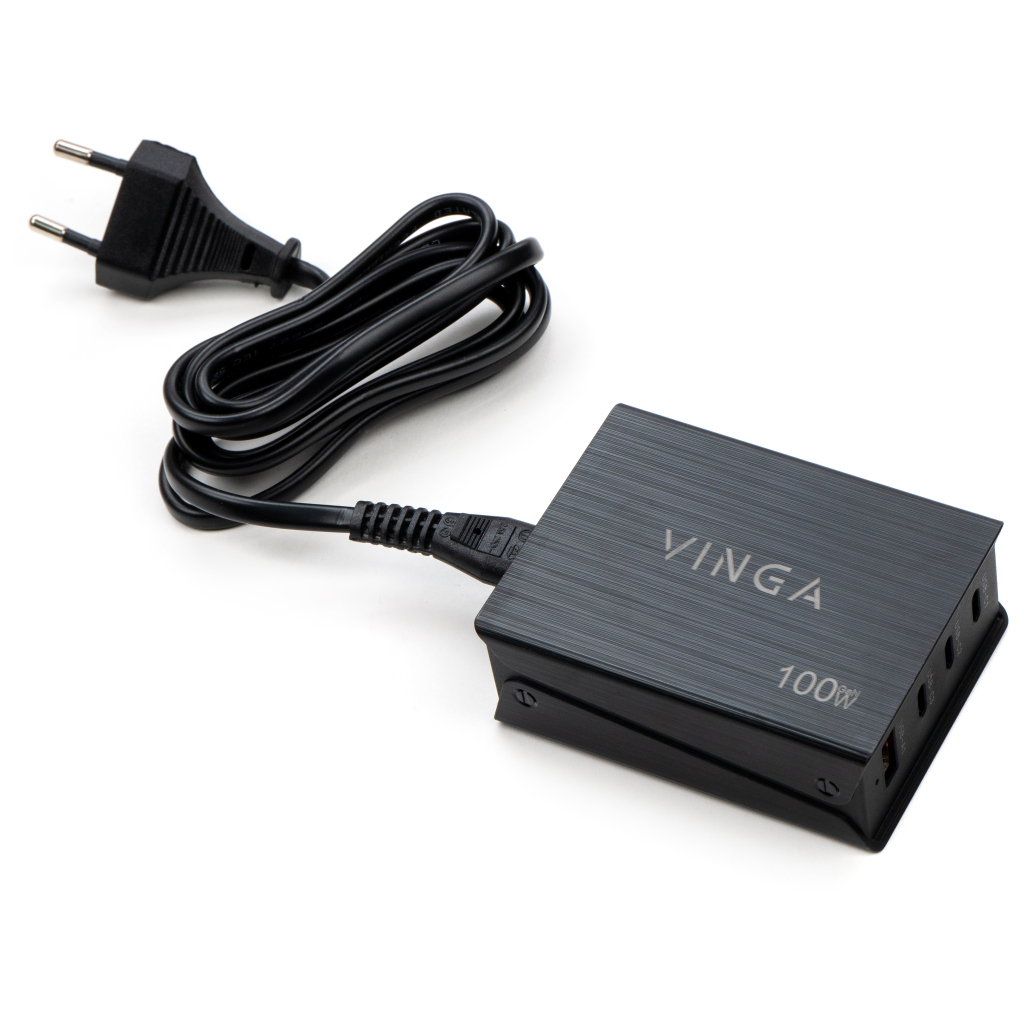 Зарядний пристрій Vinga GaN 100W PD+QC 3C1A ports 1.2m Wired Charger (VCPCH100CB) - зображення 4