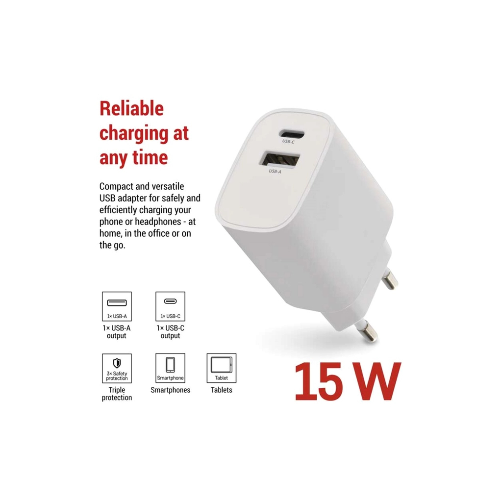 Зарядний пристрій EMOS V02B15 1xUSB-A + 1xUSB-C 15W GaN (V02B15) - изображение 3