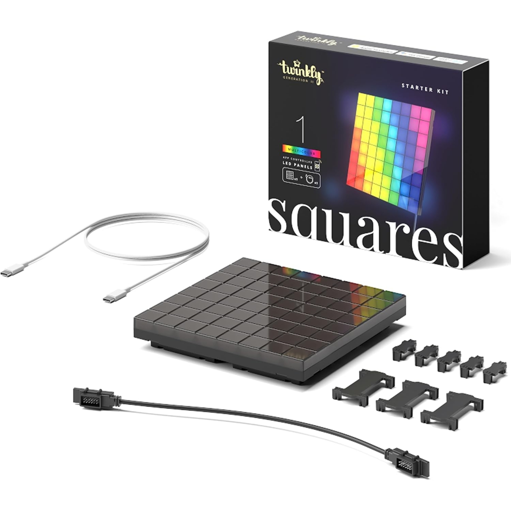 Гірлянда Twinkly Smart LED Squares 1 Starter Panel, RGB LED, USB-C, Black 16х16см (TWQ064STW-01-BUSB) - зображення 1