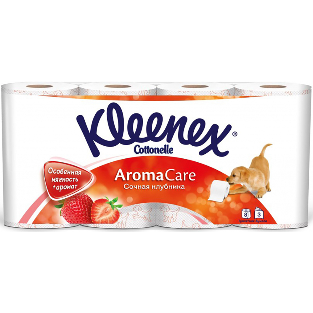 Туалетний папір Kleenex Cottonelle Aroma Care Полуниця 155 відривів 3 шари 8 рулонів (5029053541624) - зображення 1