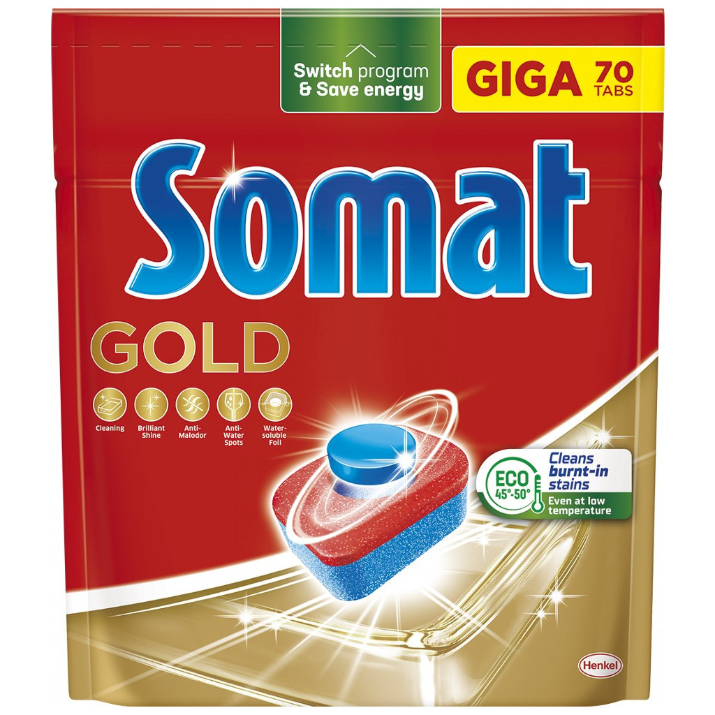Таблетки для посудомийних машин Somat Gold 70 шт. (9000101577136/9000101808834) - изображение 1
