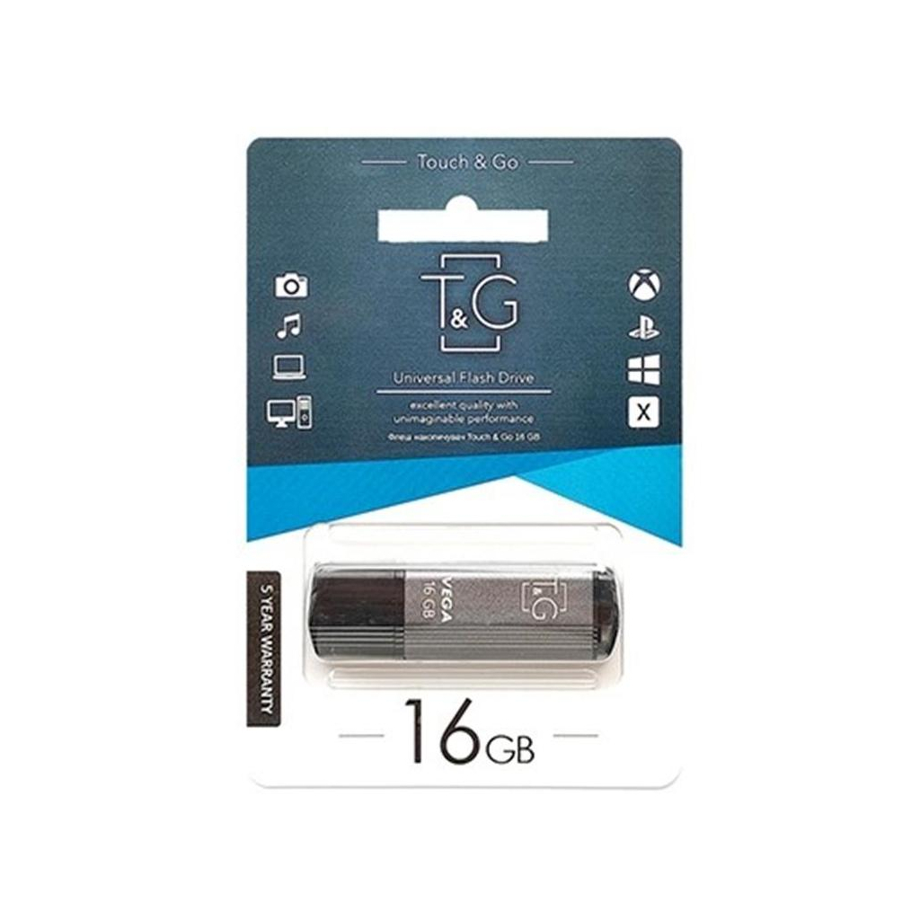 USB флеш накопичувач T&G 16GB 121 Vega Series Grey USB 2.0 (TG121-16GBGY) - зображення 2
