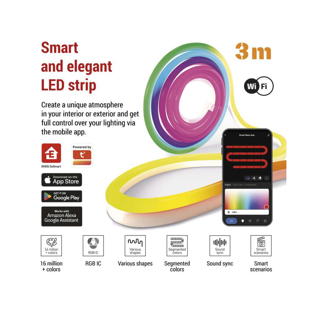 Світлодіодна стрічка EMOS ZPW313I NEON white 3 m 24 Вт RGBIC WiFi (ZPW313I) - изображение 7