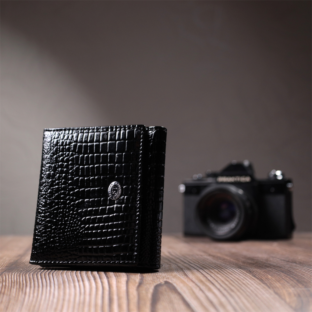 Гаманець ST Leather З натуральної лакованої шкіри Чорний (22688) - зображення 9