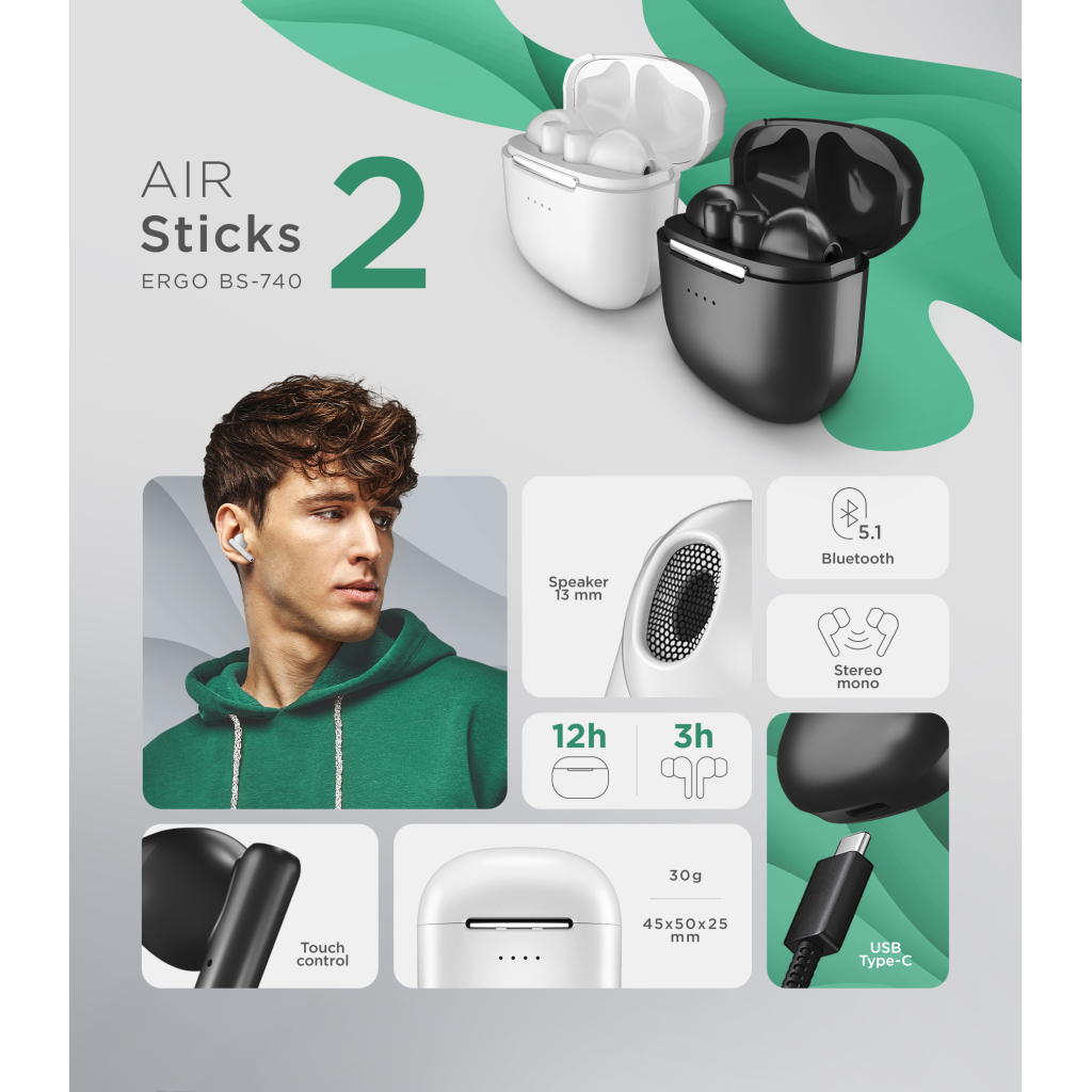 Навушники Ergo BS-740 Sticks Nano 2 Black (BS-740K) - зображення 8