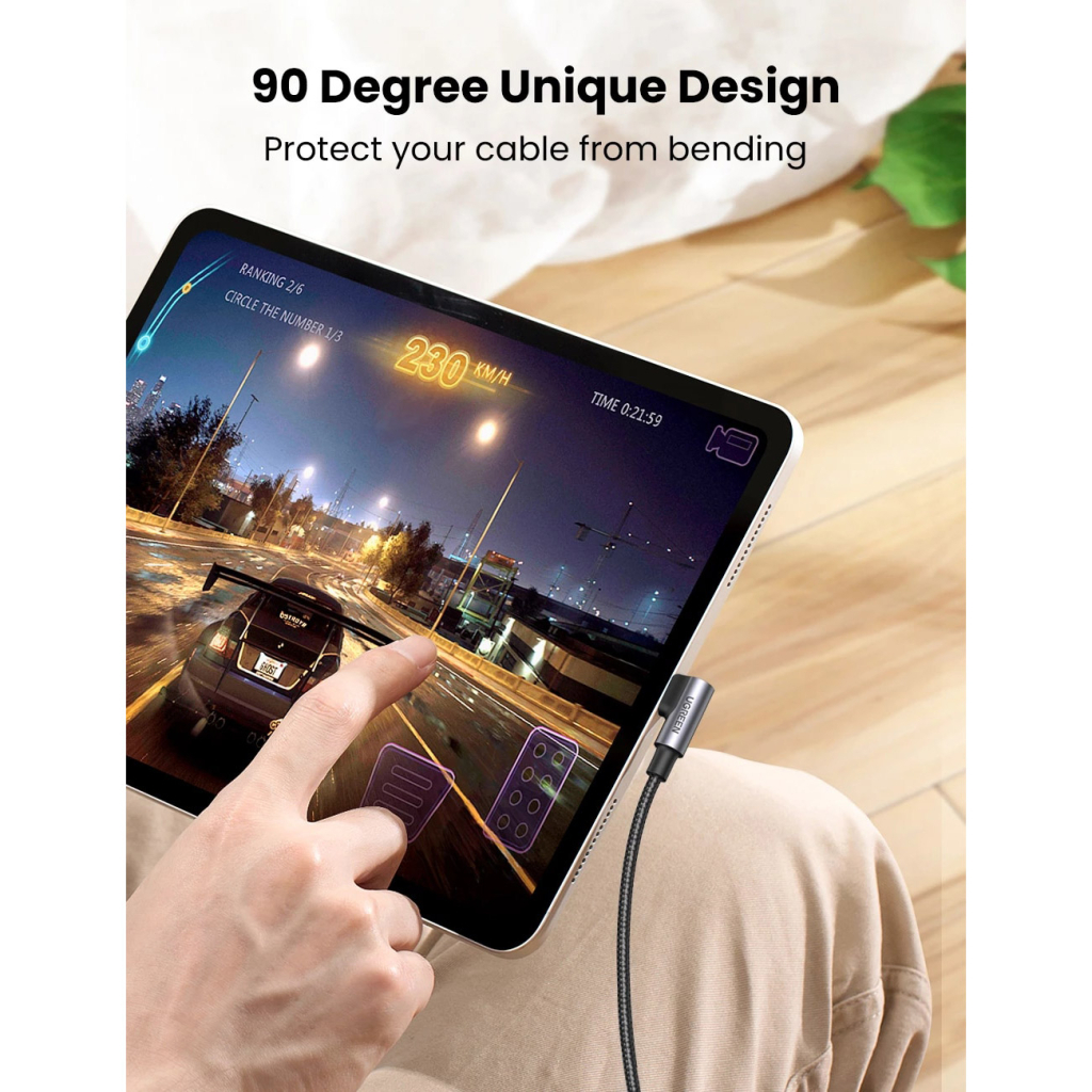 Дата кабель USB-C 2.0 to USB-C 3.0m 90° corner US334 black Ugreen (20583) - изображение 7