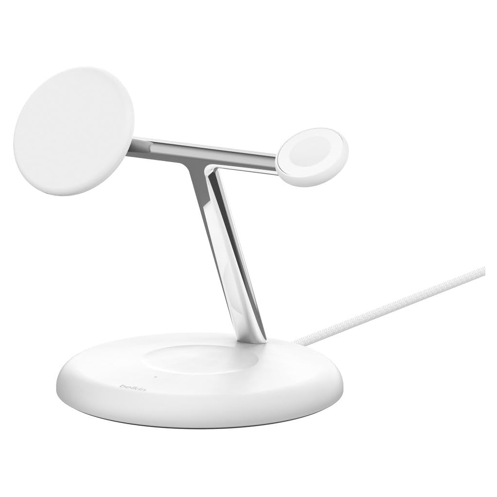 Зарядний пристрій Belkin 3in1 Magnetic Adjustable Pad Qi2 15W White (WIZ023VFWH) - зображення 1