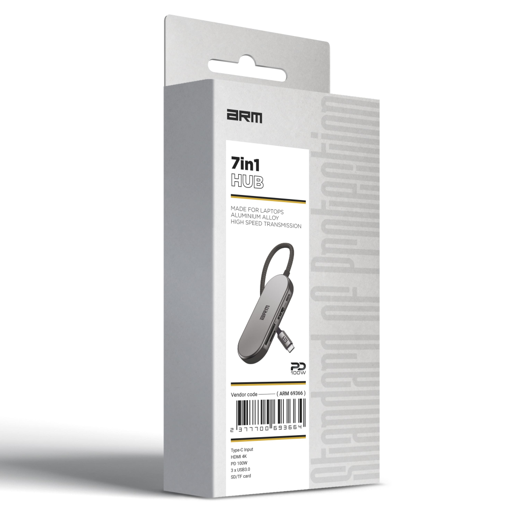 Концентратор Armorstandart USB-C to HDMI 4K, PD, 3USB, SD, microSD Grey (ARM69366) - зображення 4