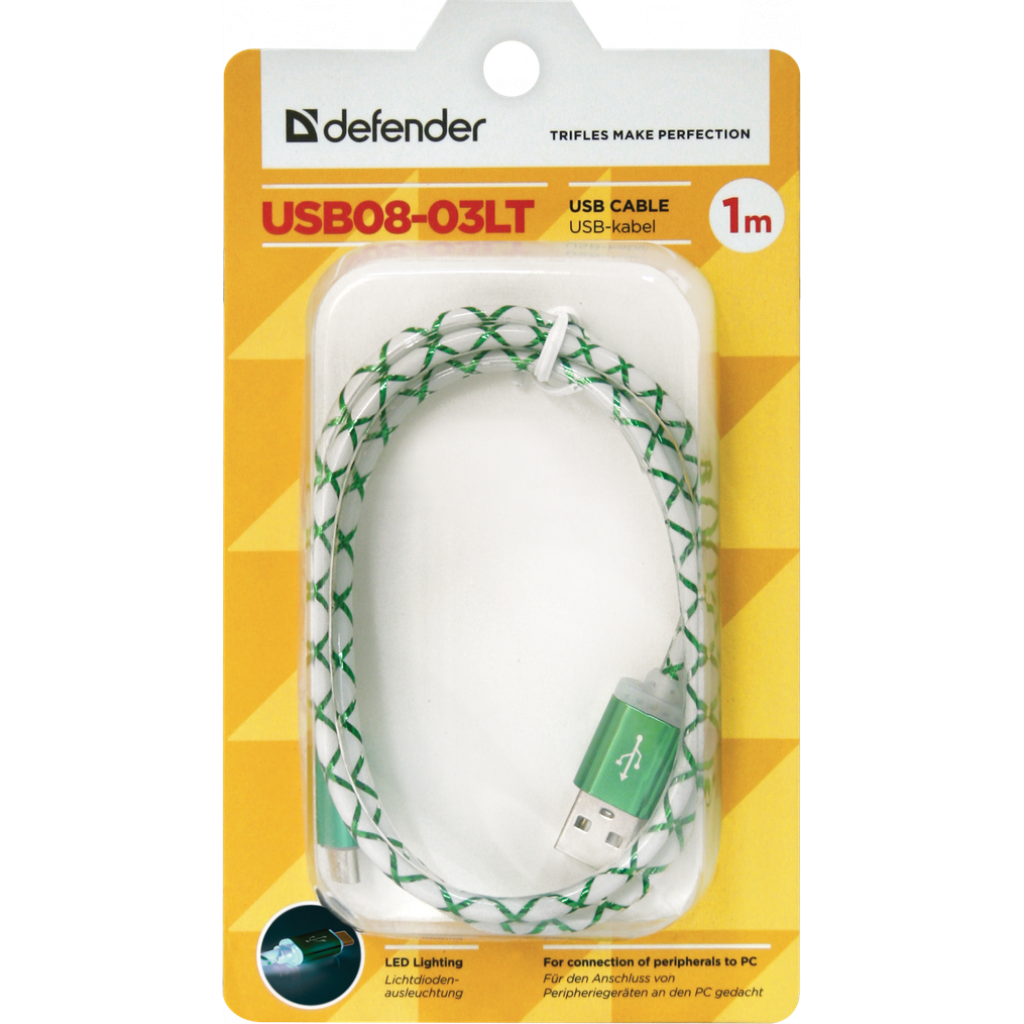 Дата кабель USB 2.0 AM to Micro 5P 1.0m GreenLED backlight Defender (87557) - зображення 3