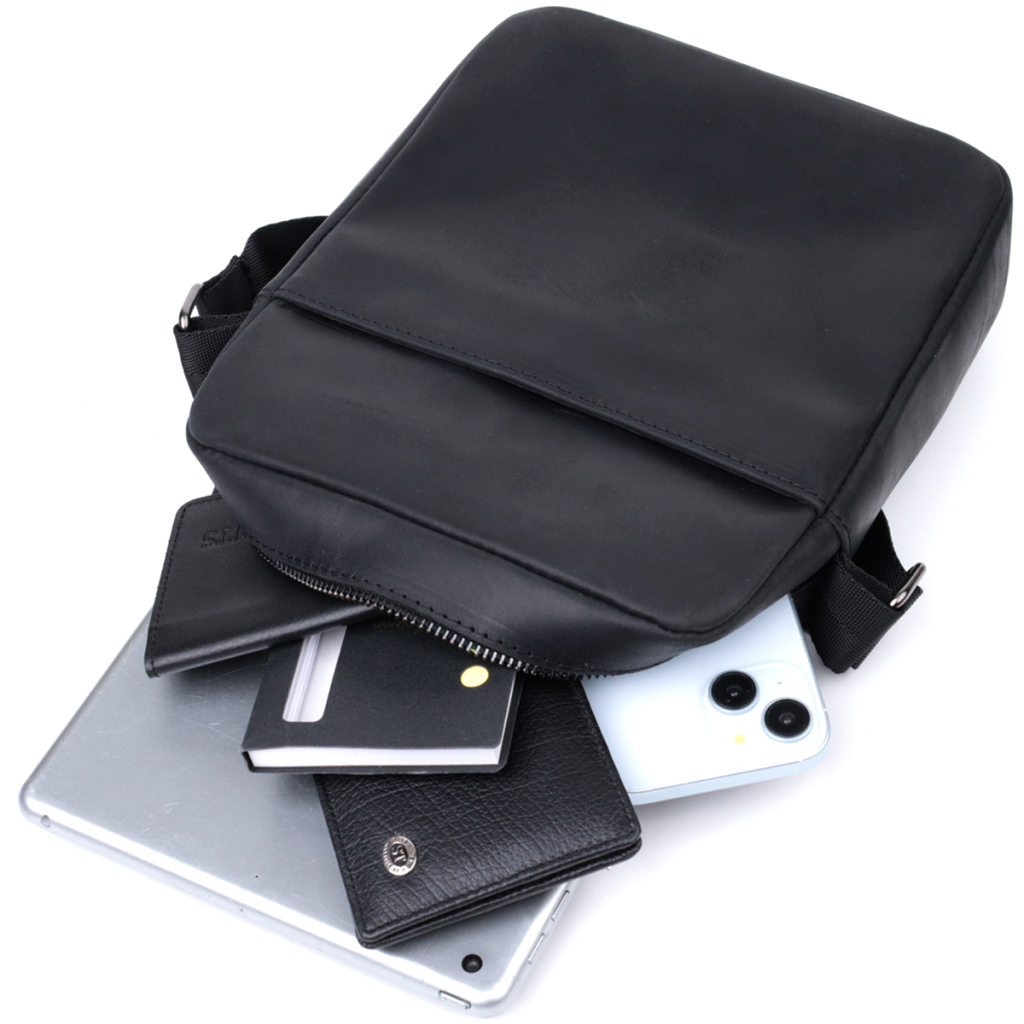 Сумка Shvigel Через плече з матової натуральної шкіри Чорна (22848) - зображення 8