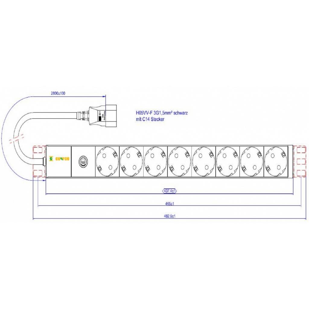Силовий блок Conteg 19" 1U w/PDU 8xSchuko, вилка C14, кабель 2м (DP-RP-08-SCHUF-IEEC14/S) - изображение 1