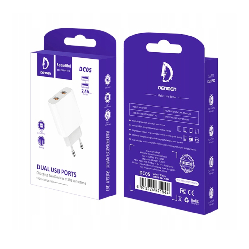 Зарядний пристрій Denmen 2xUSB 2.4A white (DM-DC05-WH) - зображення 7