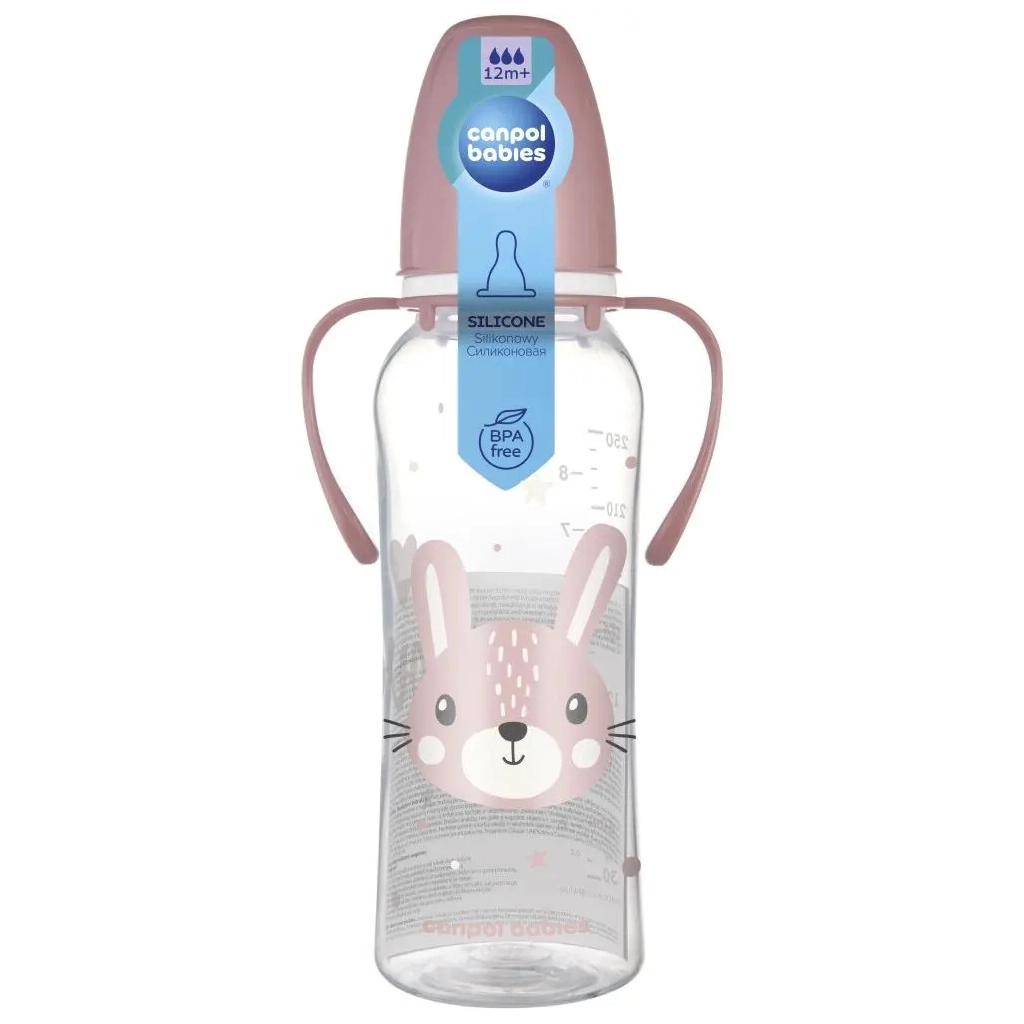 Пляшечка для годування Canpol babies CUTE ANIMALS стандартна з ручками 250 мл рожева (11/845_pin) - зображення 3