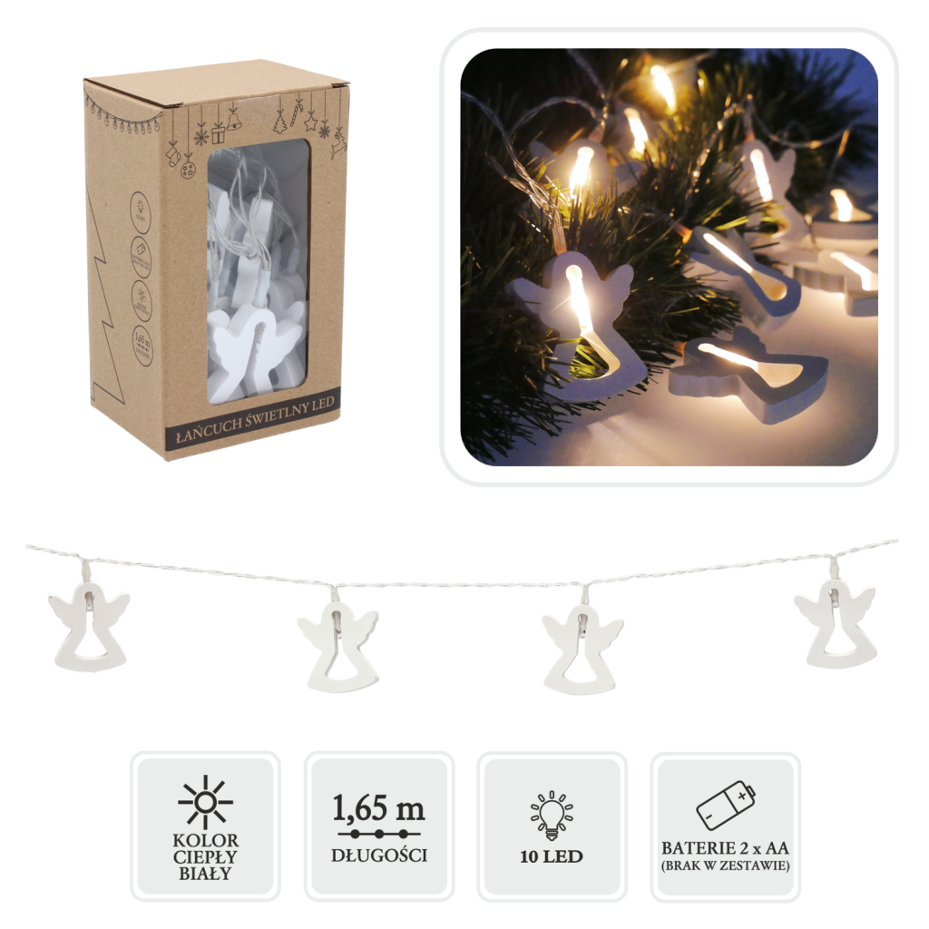 Гірлянда Chomik Янгол 10 LED, теплий білий, IP20, 2хАА (5900779854048) - зображення 1
