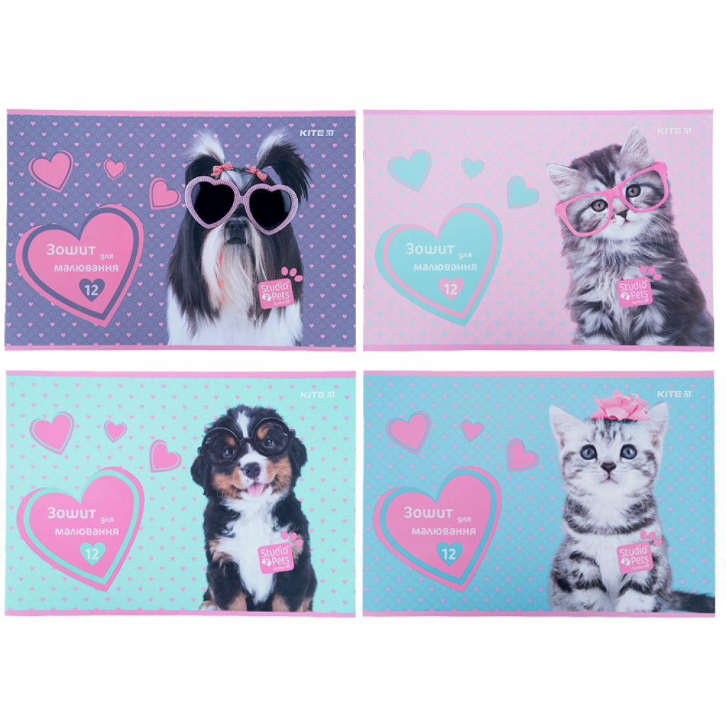 Альбом для малювання Kite Studio Pets скоба 12 аркушів 4 дизайни (SP21-241) - зображення 1