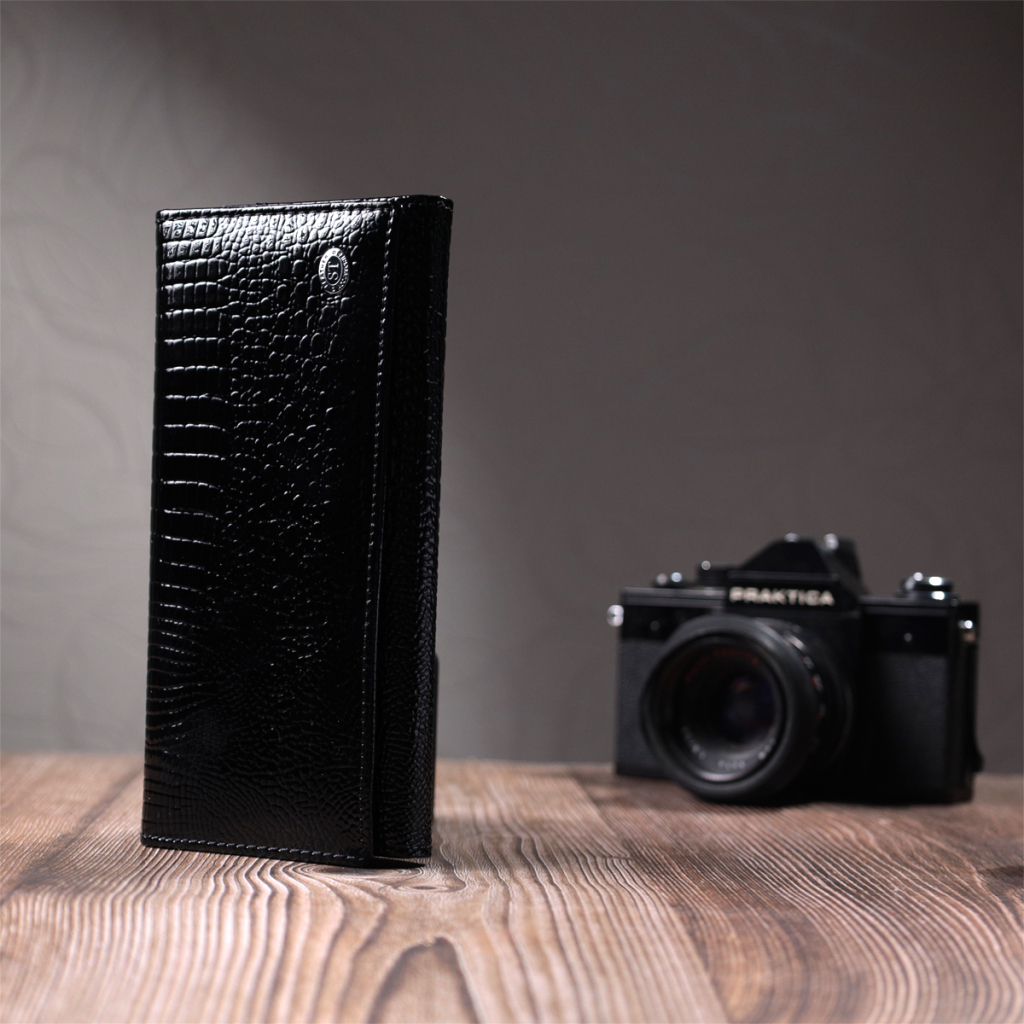 Гаманець ST Leather З натуральної лакованої шкіри Чорний (22679) - изображение 10