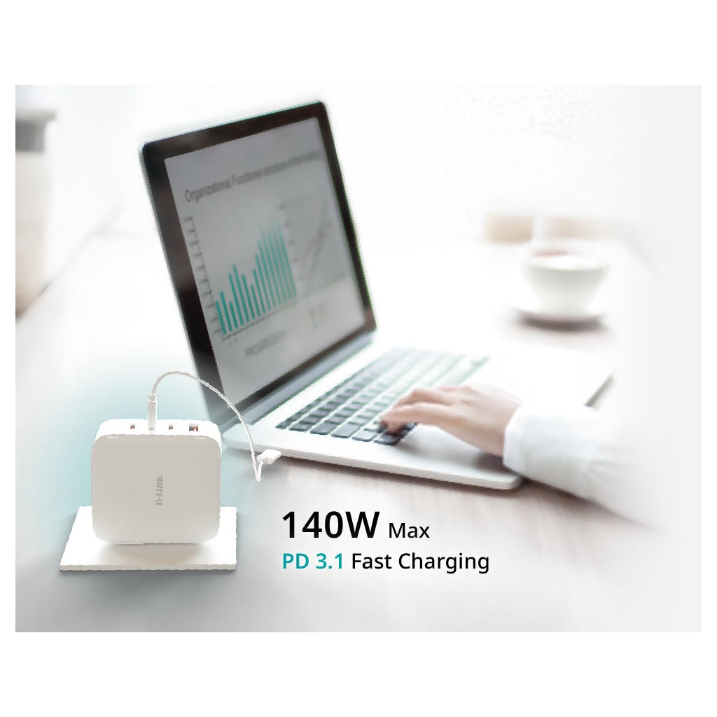 Зарядний пристрій D-Link 3xUSB-C + 1xUSB PD140W GaN white (DCF-141) - зображення 6