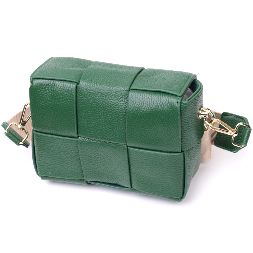 Сумка Vintage Компактна жіноча з плетінням з натуральної шкіри Зелена (22312) - зображення 2