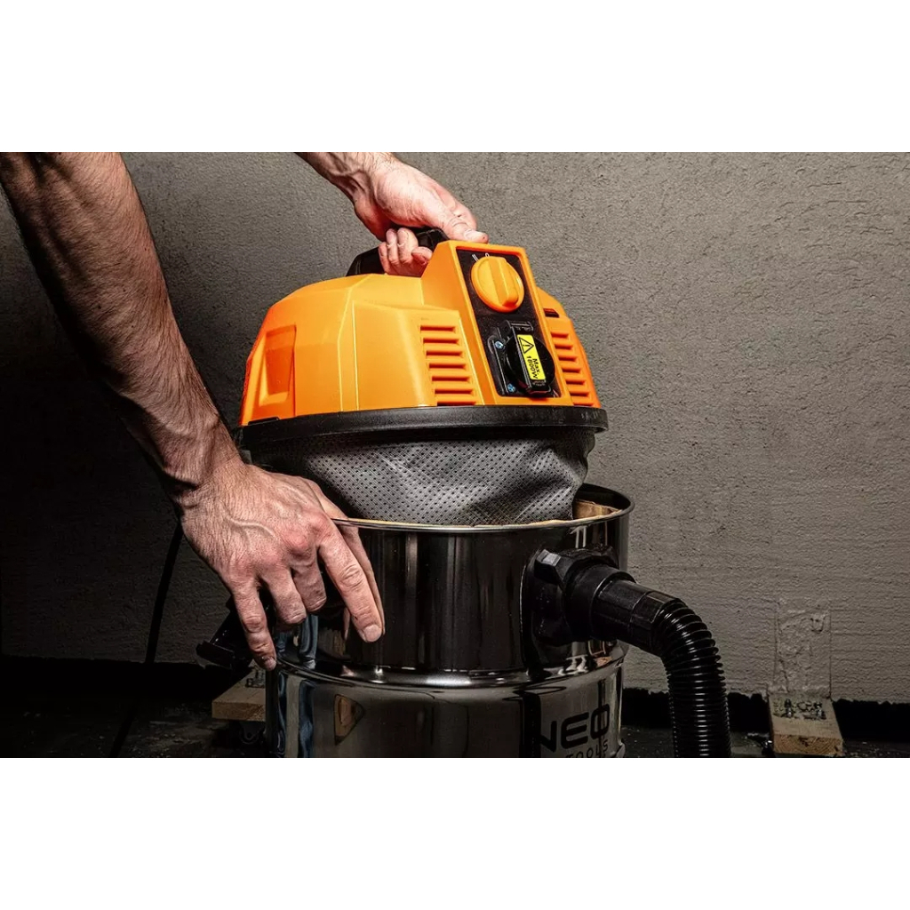 Пилосос будівельний Neo Tools 1600Вт, 18 кПа, 35л, HEPA, колеса, 7.5кг (04-739) - изображение 9