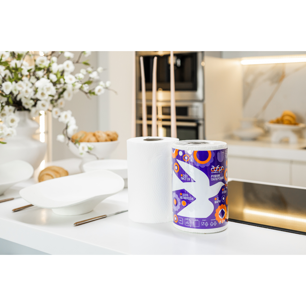 Паперові рушники Добра Господарочка Колекція Вибійка 2 шари 250 відривів 1 рулон (4820086524155) - зображення 2