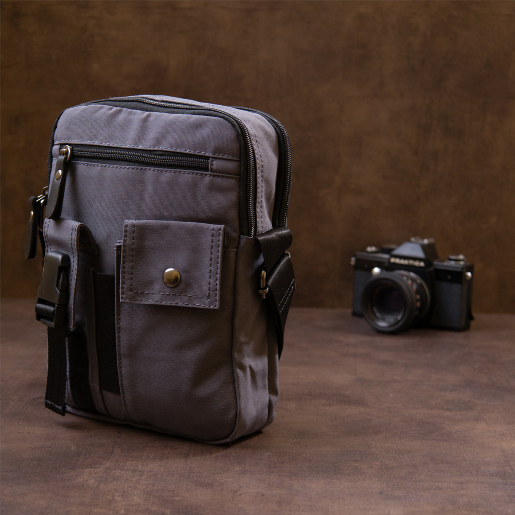 Сумка Vintage Текстильна чоловіча на два відділення Графітова (20659) - зображення 9